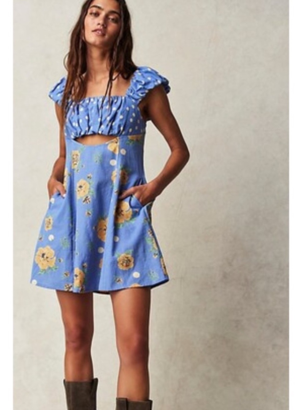 Free People Printed Bom Bom Cotton Mini Dress M